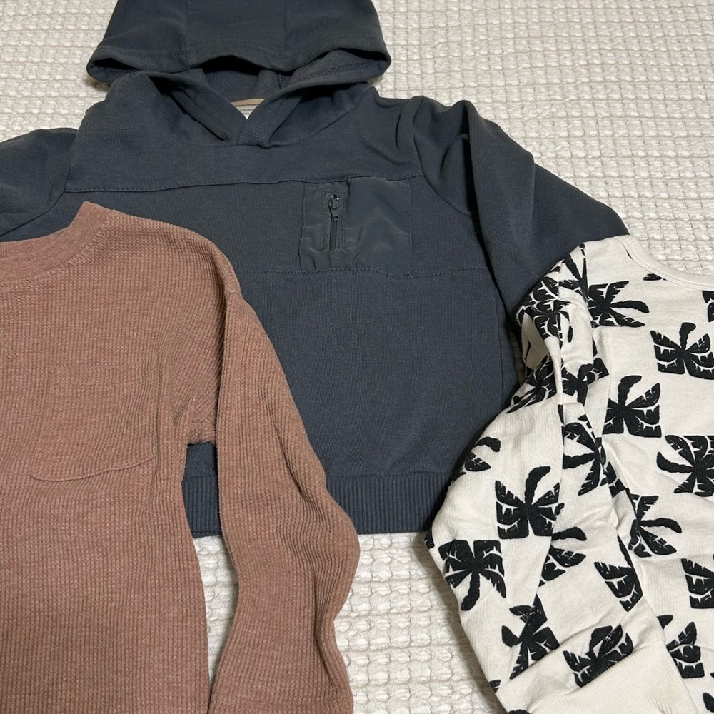 Cozy Kids' Hoodie and Tops Set - Gray, Brown, White
